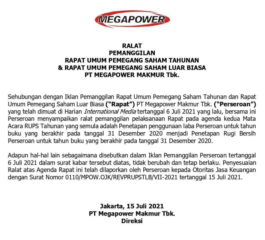 RALAT INFORMASI PEMANGGILAN RUPSTLB MPOW 2021